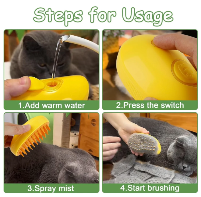 Pet Steam Brush Steps for Usage